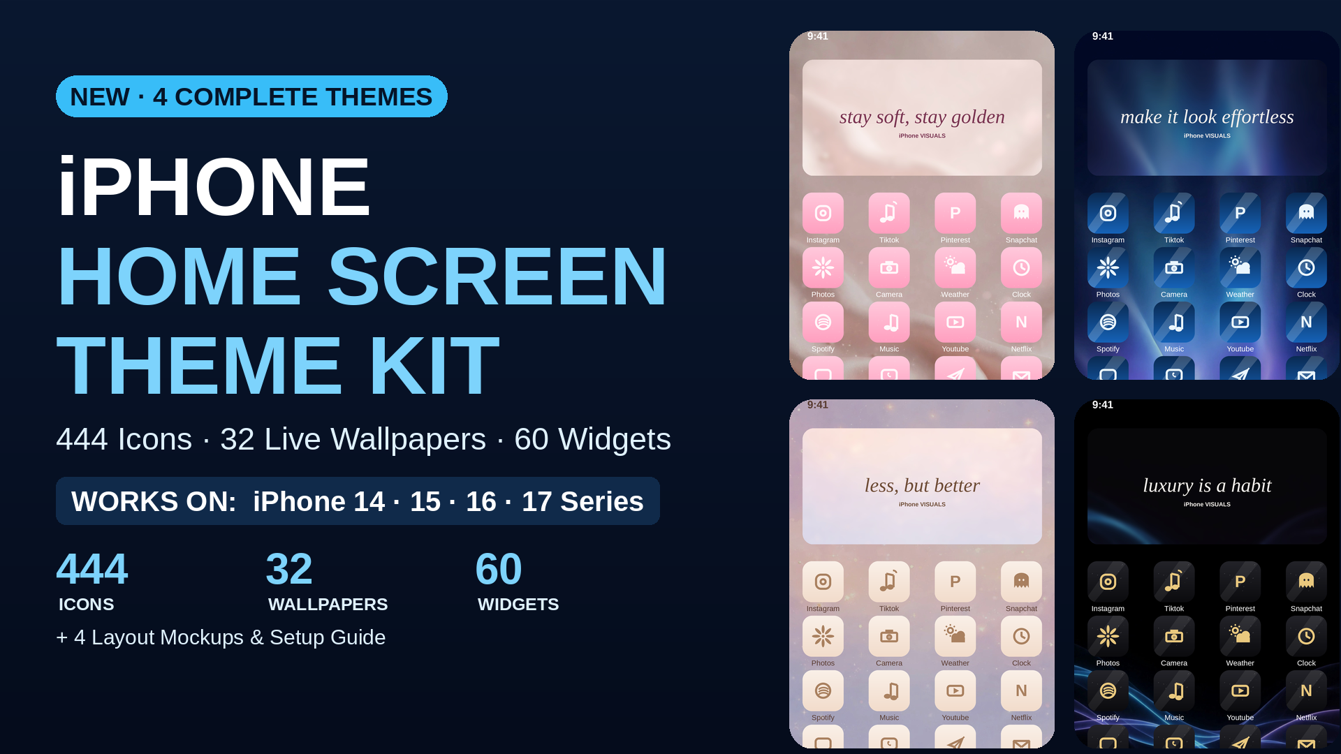 iPhone Home Screen Theme Kit cover with four aesthetic themes